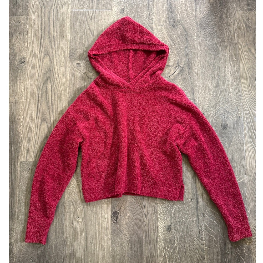 Aerie Sunday Soft Chenille Cropped Stretchy Hoodie XXS Cherry Red NWOT‎